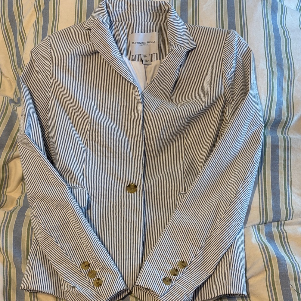 Carolina Belle Blue and White Striped Blazer